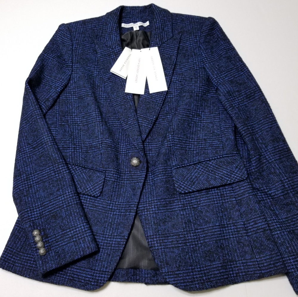 NWT Veronica Beard Cutaway Dickey Jacket Blazer in Blue Plaid Size 0